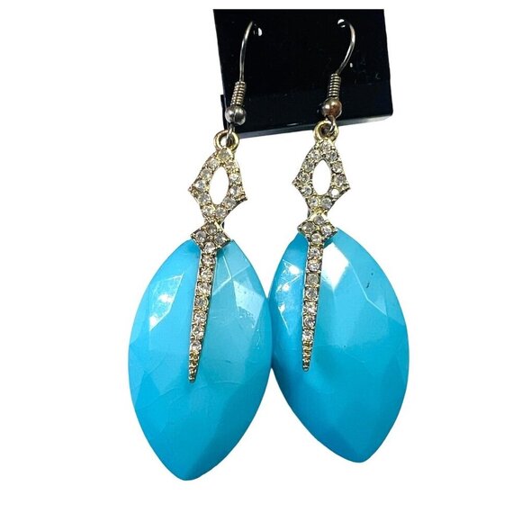 Turquoise Teardrop Earrings With Rhinestone Accents - Picture 1 of 4
